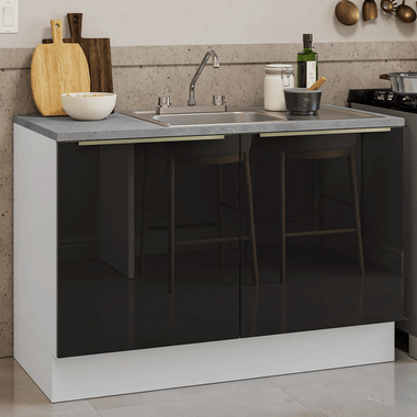 Gabinete Bajo para Fregadero con Accesorios de Cocina 120 cm 2 Puertas Blanco/Negro Lux Madesa