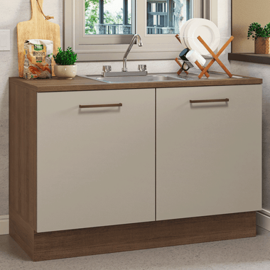 Gabinete Bajo para Fregadero con Accesorios de Cocina 120 cm 2 Puertas Marrón/Crema Agata Madesa