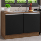 Gabinete Bajo para Fregadero con Accesorios de Cocina 120 cm 2 Puertas Marrón/Negro Glamy Madesa