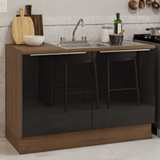 Gabinete Bajo para Fregadero con Accesorios de Cocina 120 cm 2 Puertas (Con Encimera) Lux Marrón/Negro
