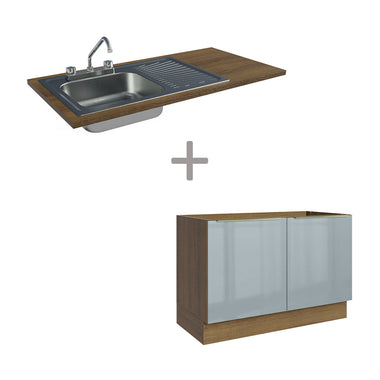 Gabinete Bajo para Fregadero con Accesorios de Cocina 120 cm 2 Puertas Marrón/Gris Lux Madesa