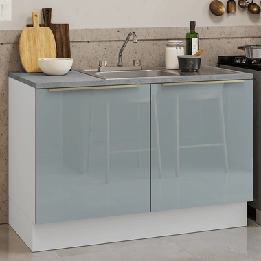 Gabinete Bajo para Fregadero con Accesorios de Cocina 120 cm 2 Puertas Blanco/Gris Lux Madesa