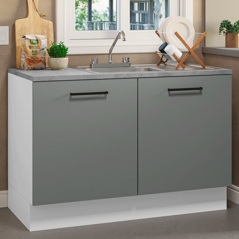 Gabinete Bajo para Fregadero con Accesorios de Cocina 120 cm 2 Puertas Blanco/Gris Agata Madesa