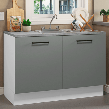 Gabinete Bajo para Fregadero con Accesorios de Cocina 120 cm 2 Puertas Blanco/Gris Agata Madesa