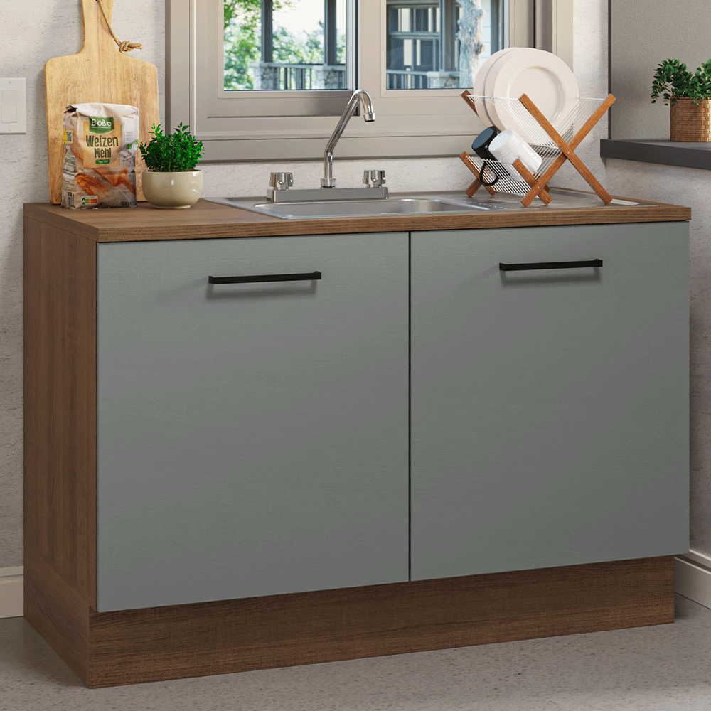 Gabinete Bajo para Fregadero con Accesorios de Cocina 120 cm 2 Puertas Marrón/Gris Agata Madesa