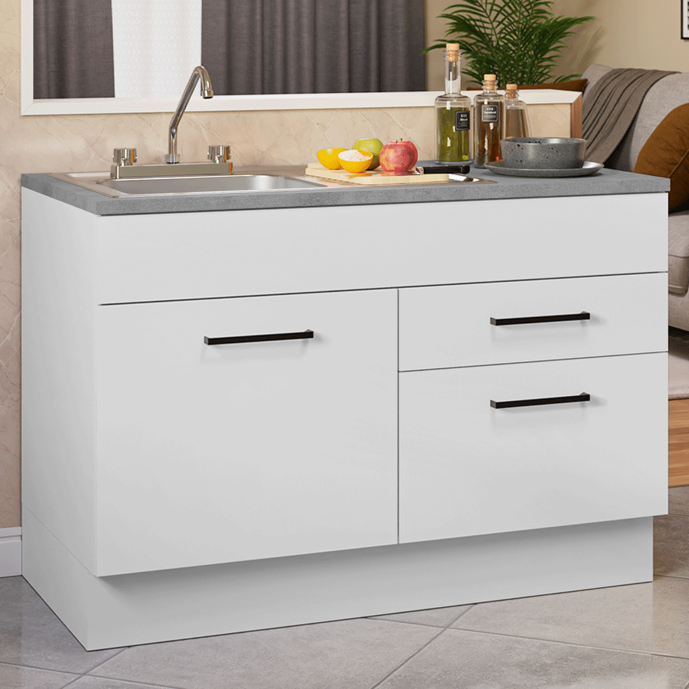 Gabinete Bajo para Fregadero con Accesorios de Cocina 120 x 60 cm 1 Puerta 2 Cajones (Con Encimera) Agata Blanco