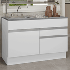 Gabinete Bajo para Fregadero con Accesorios de Cocina 120 cm 1 Puerta 2 Cajones Blanco Glamy Madesa