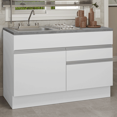 Gabinete Bajo para Fregadero con Accesorios de Cocina 120 cm 1 Puerta 2 Cajones Blanco Glamy Madesa