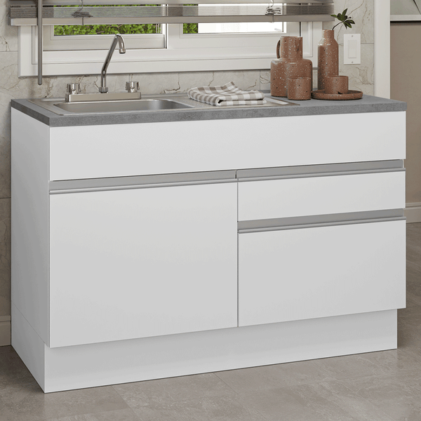 Gabinete Bajo para Fregadero con Accesorios de Cocina 120 cm 1 Puerta 2 Cajones Blanco Glamy Madesa