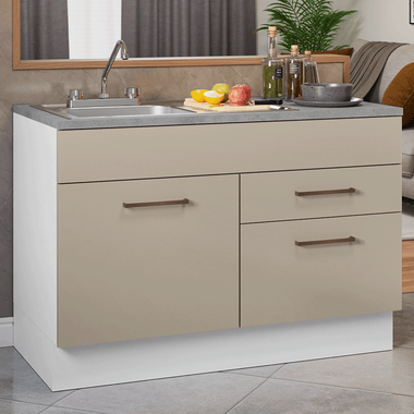Gabinete Bajo para Fregadero con Accesorios de Cocina 120 cm 1 Puerta 2 Cajones Blanco/Crema Agata Madesa