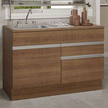 Gabinete Bajo para Fregadero con Accesorios de Cocina 120 cm 1 Puerta 2 Cajones Marrón Glamy Madesa