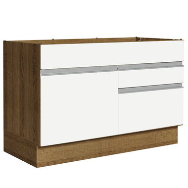 Gabinete Bajo 120 cm 1 Puerta 2 Cajones Sin Encimera Marrón/Blanco Glamy Madesa