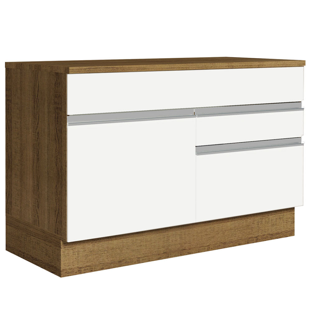 Gabinete Bajo 120 cm 1 Puerta 2 Cajones Marrón/Blanco Glamy Madesa