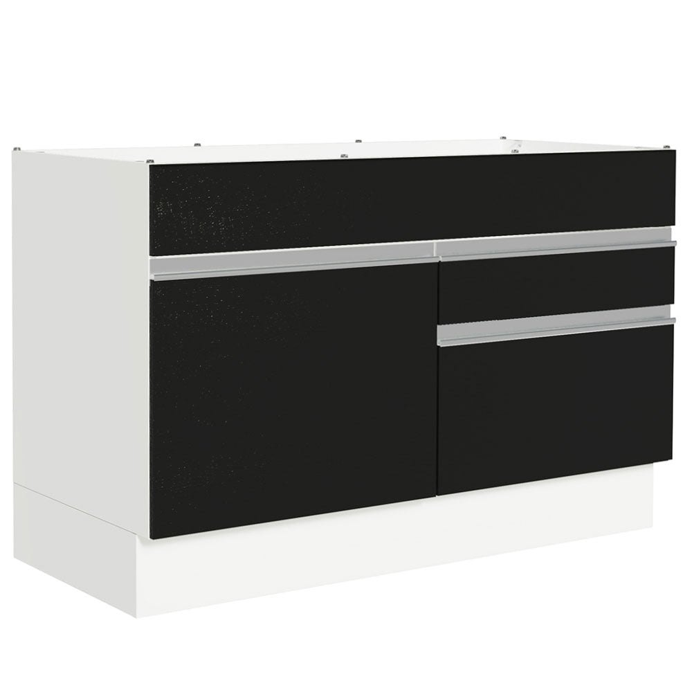 Gabinete Bajo 120 cm 1 Puerta 2 Cajones Sin Encimera Blanco/Negro Glamy Madesa