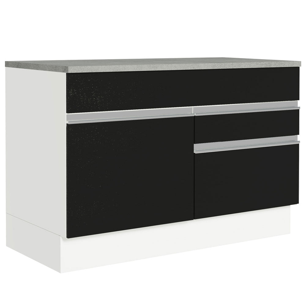 Gabinete Bajo 120 cm 1 Puerta 2 Cajones Blanco/Negro Glamy Madesa