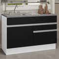 Gabinete Bajo para Fregadero con Accesorios de Cocina 120 cm 1 Puerta 2 Cajones Blanco/Negro Glamy Madesa