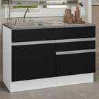 Gabinete Bajo para Fregadero con Accesorios de Cocina 120 cm 1 Puerta 2 Cajones Blanco/Negro Glamy Madesa