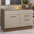 Gabinete Bajo para Fregadero con Accesorios de Cocina 120 cm 1 Puerta 2 Cajones Marrón/Crema Agata Madesa