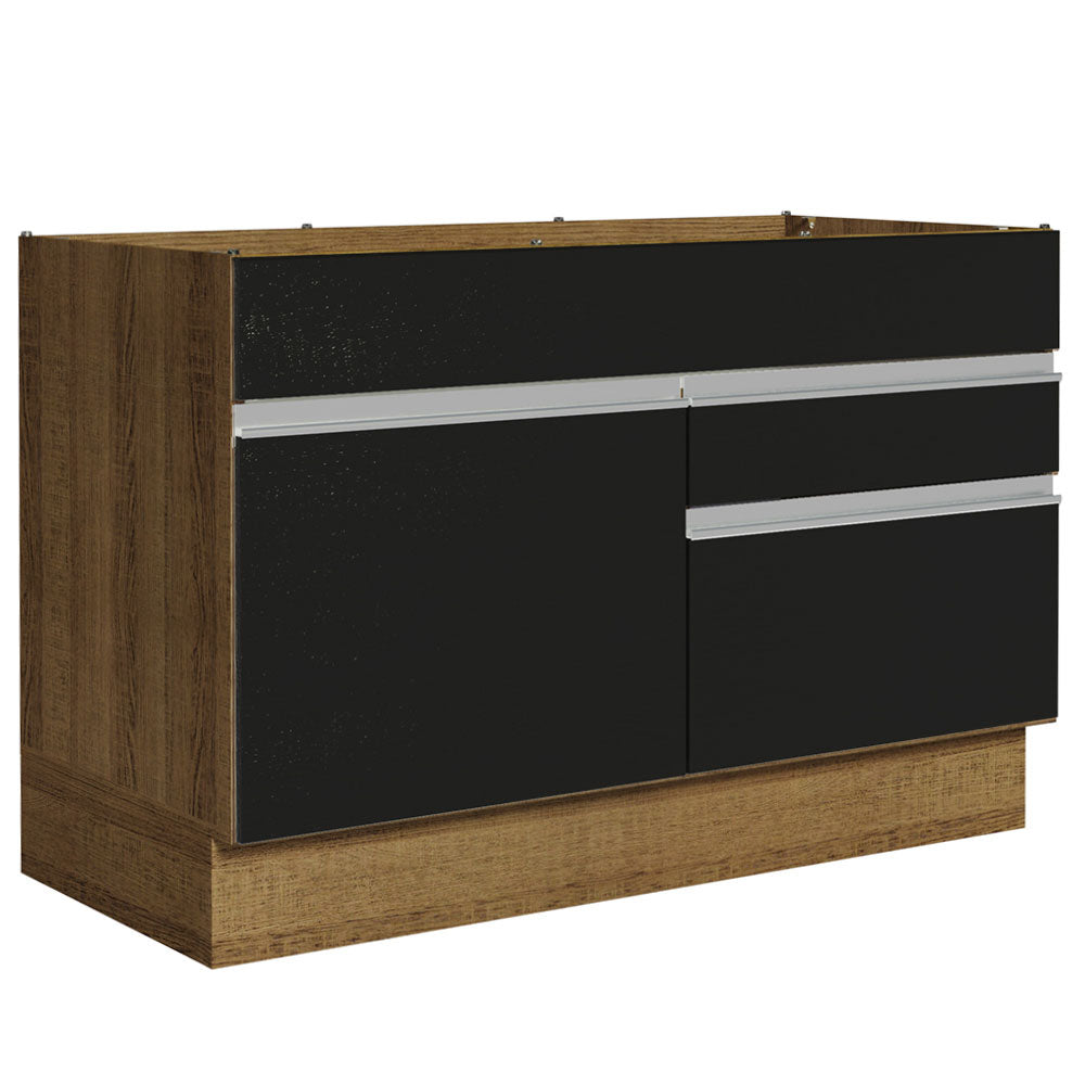 Gabinete Bajo 120 cm 1 Puerta 2 Cajones Sin Encimera Marrón/Negro Glamy Madesa