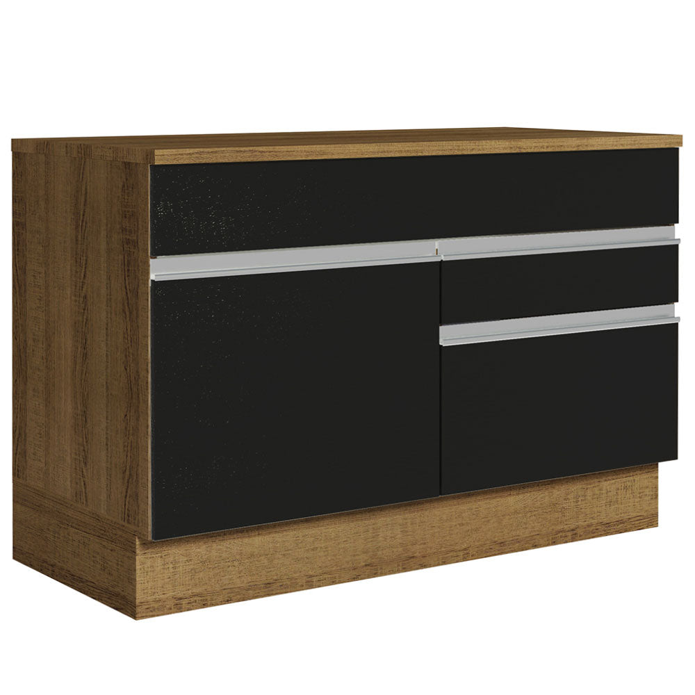 Gabinete Bajo 120 cm 1 Puerta 2 Cajones Marrón/Negro Glamy Madesa
