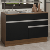 Gabinete Bajo para Fregadero con Accesorios de Cocina 120 x 60 cm 1 Puerta 2 Cajones (Con Encimera) Glamy Marrón/Negro
