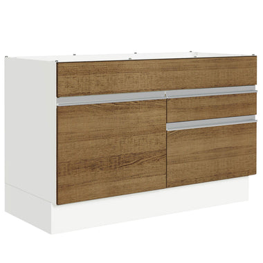 Gabinete Bajo 120 cm 1 Puerta 2 Cajones Sin Encimera Blanco/Marrón Glamy Madesa