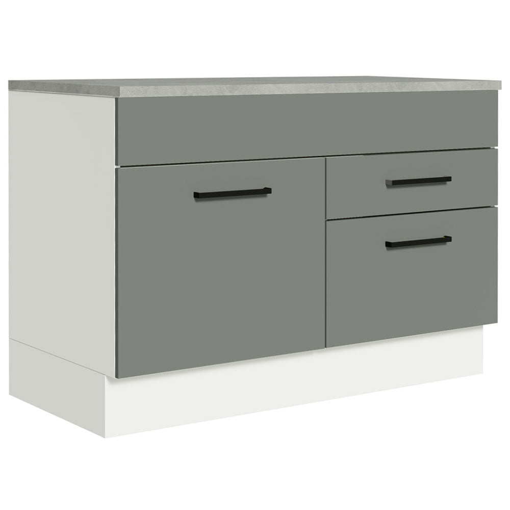 Gabinete Bajo para Tarja 120 x 60 cm 1 Puerta 2 Cajones (Con Encimera) Agata Blanco/Gris