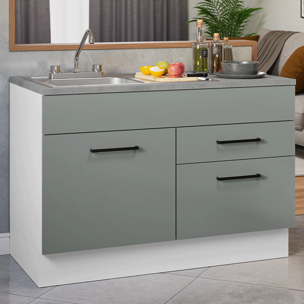 Gabinete Bajo para Fregadero con Accesorios de Cocina 120 cm 1 Puerta 2 Cajones Blanco/Gris Agata Madesa