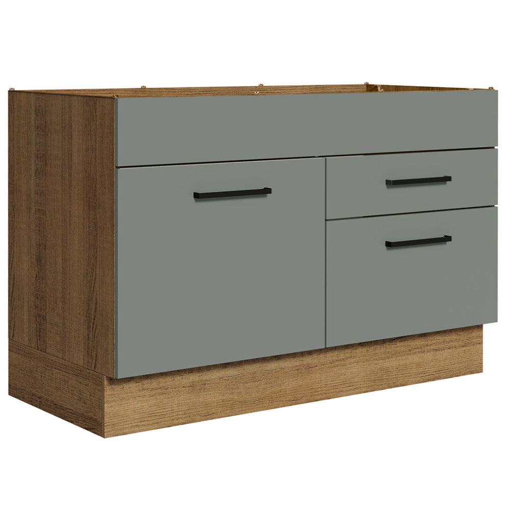 Gabinete Bajo para Fregadero con Accesorios de Cocina 120 x 60 cm 1 Puerta 2 Cajones (Con Encimera) Agata Marrón/Gris