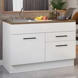 Mueble de Cocina con Fregadero 120 cm 1 Puerta y 2 Cajones Blanco/Marrón Agata