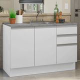 Gabinete Bajo para Fregadero con Accesorios de Cocina 120 x 60 cm 2 Puertas 3 Cajones (Con Encimera) Glamy Blanco