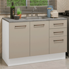 Gabinete Bajo para Fregadero con Accesorios de Cocina 120 cm 2 Puertas 3 Cajones Blanco/Crema Agata Madesa
