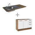 Gabinete Bajo para Fregadero con Accesorios de Cocina 120 cm 2 Puertas 3 Cajones Marrón/Blanco Agata Madesa