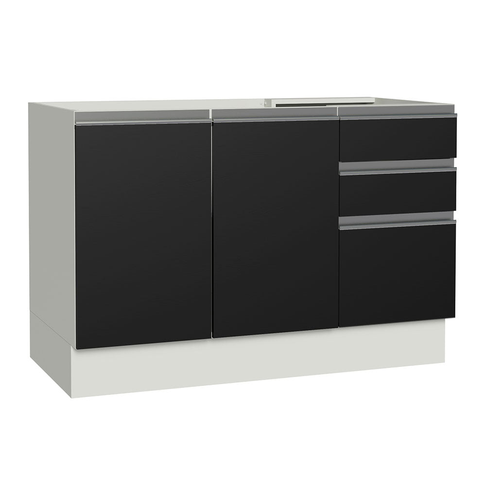 Gabinete Bajo para Tarja 120 x 60 cm 2 Puertas 3 Cajones (Sin Encimera) Glamy Blanco/Negro