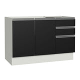 Gabinete Bajo para Tarja 120 x 60 cm 2 Puertas 3 Cajones (Sin Encimera) Glamy Blanco/Negro