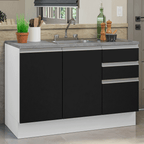 Gabinete Bajo para Fregadero con Accesorios de Cocina 120 cm 2 Puertas 3 Cajones Blanco/Negro Glamy Madesa
