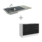 Gabinete Bajo para Fregadero con Accesorios de Cocina 120 cm 2 Puertas 3 Cajones Blanco/Negro Lux Madesa