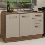 Gabinete Bajo para Fregadero con Accesorios de Cocina 120 cm 2 Puertas 3 Cajones Marrón/Crema Agata Madesa