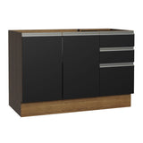 Gabinete Bajo para Tarja 120 x 60 cm 2 Puerta 3 Cajones (Sin Encimera) Glamy Marrón/Negro