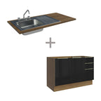 Gabinete Bajo para Fregadero con Accesorios de Cocina 120 cm 2 Puertas 3 Cajones Marrón/Negro Lux Madesa