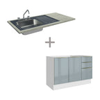 Gabinete Bajo para Fregadero con Accesorios de Cocina 120 cm 2 Puertas 3 Cajones Blanco/Gris Lux Madesa