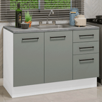 Gabinete Bajo para Fregadero con Accesorios de Cocina 120 cm 2 Puertas 3 Cajones Blanco/Gris Agata Madesa