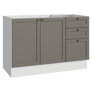 Gabinete Bajo 120 cm 2 Puertas 3 Cajones Sin Encimera Blanco/Gris Vik Madesa