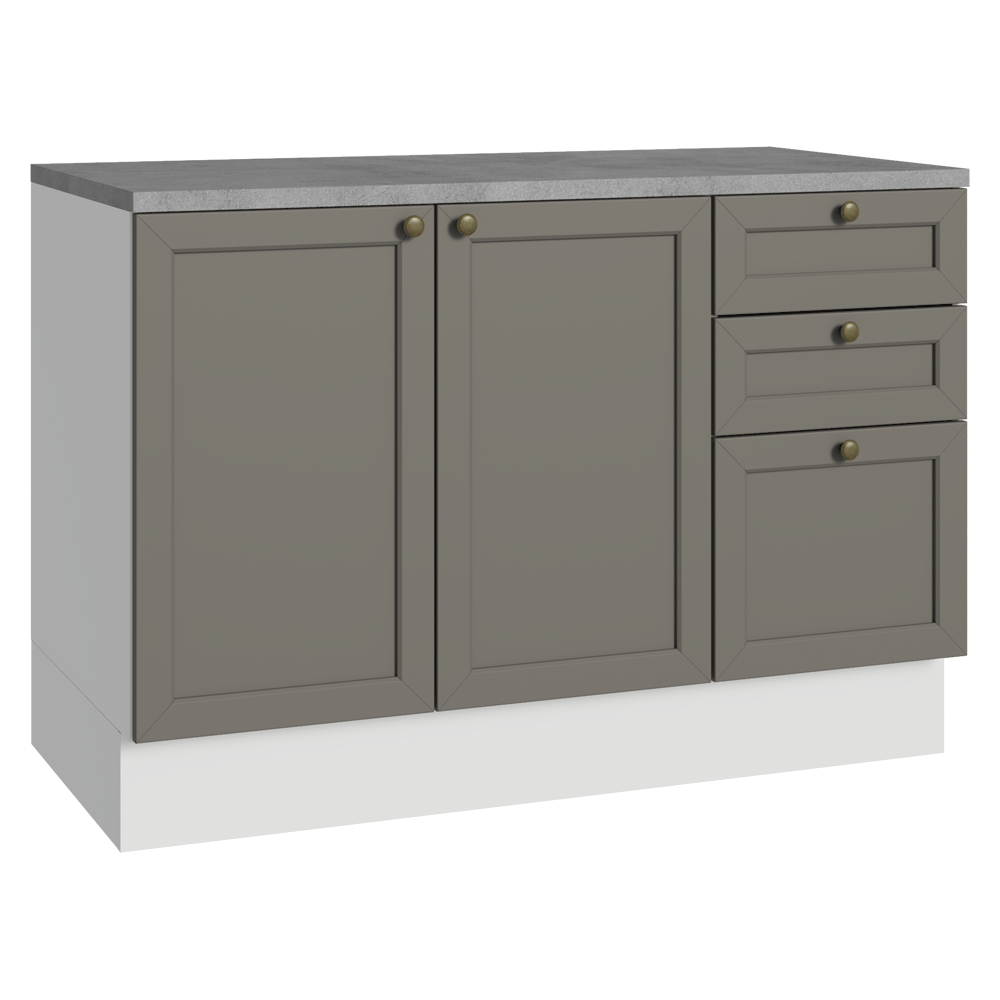 Gabinete Bajo de Cocina 120 x 60 cm 2 Puertas 3 Cajones (Con Encimera) Blanco/Gris Vik Madesa