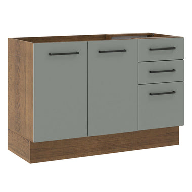 Gabinete Bajo 120 cm 2 Puertas 3 Cajones Sin Encimera Marrón/Gris Agata Madesa