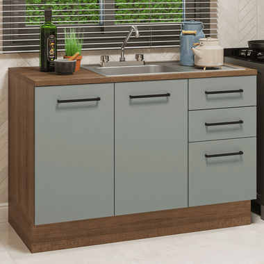 Gabinete Bajo para Fregadero con Accesorios de Cocina 120 cm 2 Puertas 3 Cajones Marrón/Gris Agata Madesa