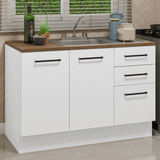 Mueble de Cocina con Fregadero 120 cm 2 Puertas y 3 Cajones Blanco/Marrón Agata