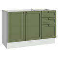 Gabinete Bajo 120 cm 2 Puertas 3 Cajones Sin Encimera Blanco/Verde Vik Madesa