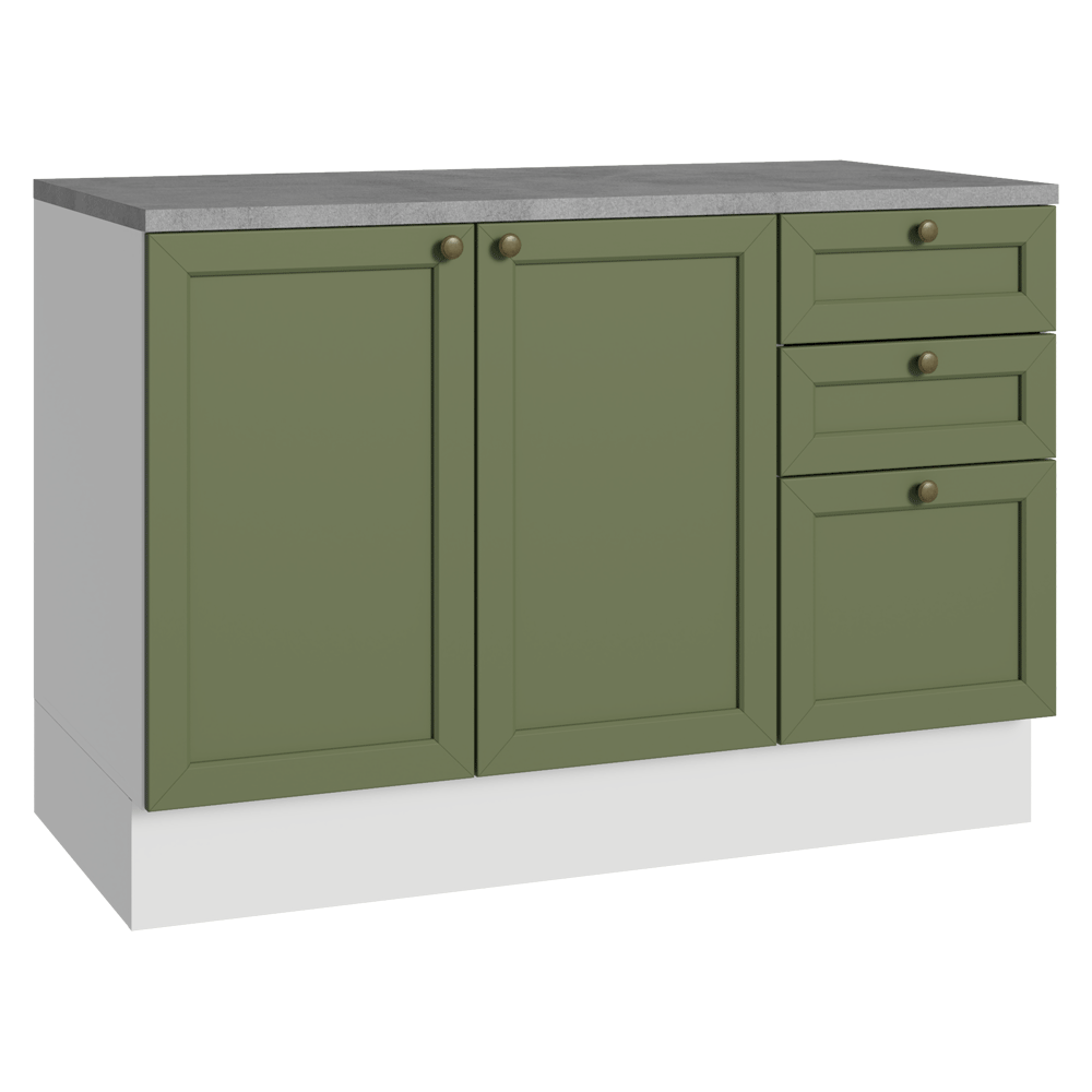 Gabinete Bajo de Cocina 120 x 60 cm 2 Puertas 3 Cajones (Con Encimera) Blanco/Verde Vik Madesa