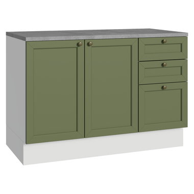 Gabinete Bajo 120 cm 2 Puertas 3 Cajones Blanco/Verde Vik Madesa